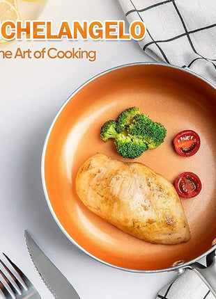 MICHELANGELO Frying Pan with Lid, Nonstick 8 Inch Frying Pan with Ceramic Titanium Coating, Copper Fry Pan with Lid, Small Fry Pan 8 Inch, Nonstick Fry Pans