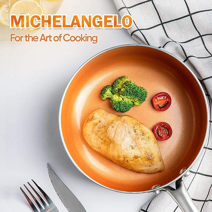 MICHELANGELO Frying Pan with Lid, Nonstick 8 Inch Frying Pan with Ceramic Titanium Coating, Copper Fry Pan with Lid, Small Fry Pan 8 Inch, Nonstick Fry Pans