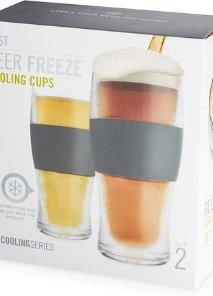 Host Freeze Beer Glasses, Freezable Beer Gifts for Men, Double Wall Insulated Pint Set, Tumbler for Cold Drinks, 16, Set of 2, Gray