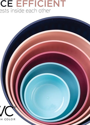 COOK WITH COLOR Prep Bowls with Lids- Wide and Deep Nesting Plastic Small Mixing Bowl Set with Lids, 12 Piece Set - Wide Bowls, Navy