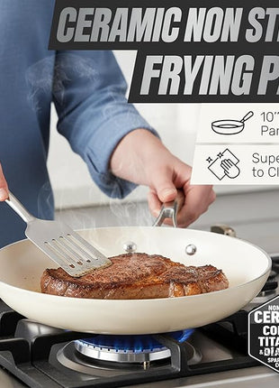 Gotham Steel 12 Pc Ceramic Cookware Set Nonstick, Ceramic Pots and Pans Set Non Stick with Steamer for Cooking, Non Toxic PFOA PFOS Free, Premium Stay Cool Handles, Oven & Dishwasher Safe