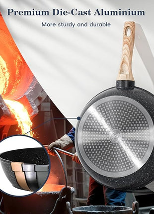 12 Pcs Pots and Pans Set, Nonstick Cookware Sets Black Granite Induction Cookware, Non-toxic Healthy Non Stick Kitchen Cooking Set with Frying Pans Set, Saucepans,Steamer (PFAS, PFOA, PFOS Free)