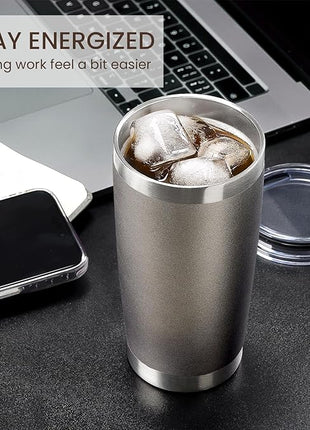 MEWAY 20oz Tumbler 4 Pack Double Wall Vacuum Insulated Travel Mug Bulk, Stainless Steel Tumblers with Lid and Straw, Durable Powder Coated Coffee Cups for Cold & Hot Drinks (Cold Gray, 4)