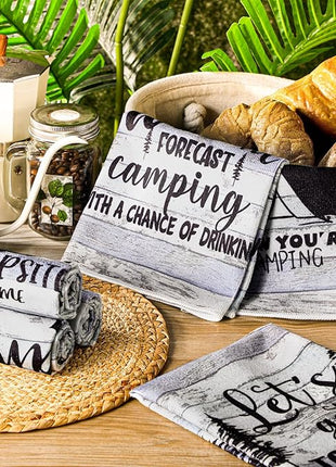 Boyiee Set of 6 Camping Kitchen Towels Happy Camper Tea Towels Absorbent Farmhouse Dish Towels with Funny Sayings 24 x 16 Inches Camping Hand Towels for RV Campers Lovers Gifts Accessories Decorations
