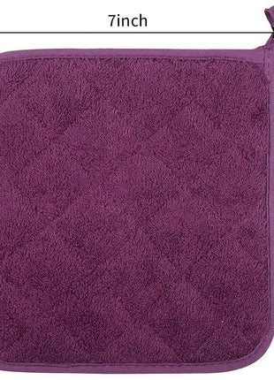 100% Cotton Kitchen Everyday Basic Terry Pot Holder Heat Resistant Coaster Potholder for Cooking and Baking Set of 5 Grape