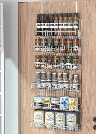 JKsmart Spice Rack Organizer 6-Tier Wall Mounted & Over the Door Spice Racks for Kitchen Pantry Bathroom,Two Size, Large Capacity, Silver