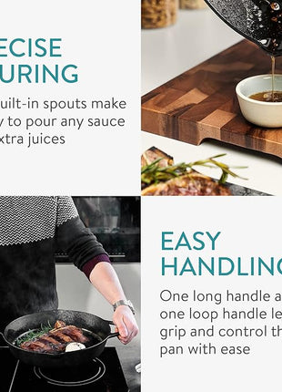 Navaris Enameled Cast Iron Skillet - 12" Frying Pan with Enamel Coated Finish - 12 inch Kitchen Cookware Fry Griddle for Stove Top and Oven - Green