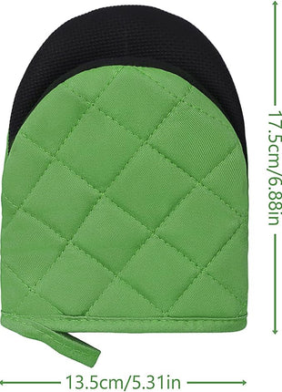 1 Pair Short Oven Mitts, Heat Resistant Silicone Kitchen Mini Oven Mitts for 500 Degrees, Non-Slip Grip Surfaces and Hanging Loop Gloves, Baking Grilling Barbecue Microwave Machine Washable