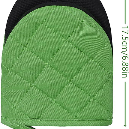 1 Pair Short Oven Mitts, Heat Resistant Silicone Kitchen Mini Oven Mitts for 500 Degrees, Non-Slip Grip Surfaces and Hanging Loop Gloves, Baking Grilling Barbecue Microwave Machine Washable