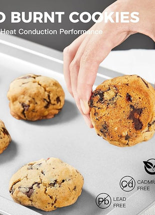 HONGBAKE Cookie Sheet, Baking Sheet Set, Nonstick Oven Pan with Wider Grips,3 Pack, Avoid Too Much Browning -Noble Silver