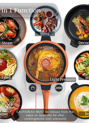 TIBORANG 8 in 1 Multipurpose 11 Inch 5 Quart Heat Indicator Nonstick Deep Frying Pan with Glass Lid,Stay-cool Handle,Steamed Grid,PFOA-Free,Dishwasher&Oven Safe,Works with All Stovetops(Tangerine)