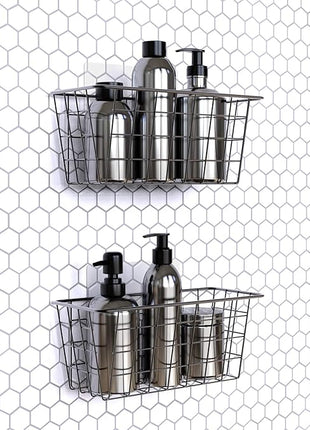 MaraFansie Over the Cabinet Door Organizer Wall Wire Baskets Hanging Kitchen Basket Shelf for Cabinet & Pantry Organization and Kitchen, Bathroom, Bedroom Storage, with Adhesive, 4 Pack