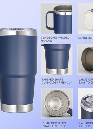 20 oz Stainless Steel Tumbler with Handle Bulk Metal Insulated Tumblers Travel Coffee Mug with Handle Double Wall Tumbler Cup with Lid and Straw, Navy 12 Pack