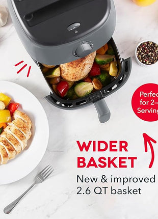 DASH Tasti-Crisp™ Electric Air Fryer Oven, 2.6 Qt., Grey – Compact Air Fryer for Healthier Food in Minutes, Ideal for Small Spaces - Auto Shut Off, Analog, 1000-Watt