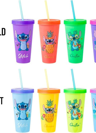 Silver Buffalo Disney Lilo and Stitch Tropical Poses Color Change Plastic Tumbler, 24 Ounces (Pack of 48)
