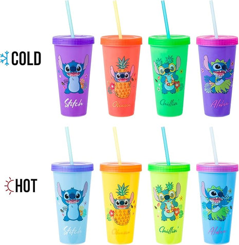 Silver Buffalo Disney Lilo and Stitch Tropical Poses Color Change Plastic Tumbler, 24 Ounces (Pack of 48)