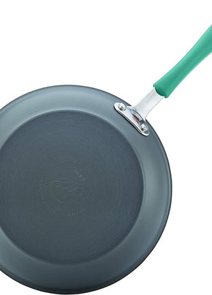 Rachael Ray 87643 Cucina Hard Anodized Nonstick Frying Pan Set / Fry Pan Set / Hard Anodized Skillet Set - 9.25 Inch and 11.5 Inch, Gray with Blue Handles