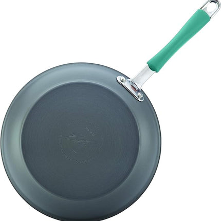 Rachael Ray 87643 Cucina Hard Anodized Nonstick Frying Pan Set / Fry Pan Set / Hard Anodized Skillet Set - 9.25 Inch and 11.5 Inch, Gray with Blue Handles