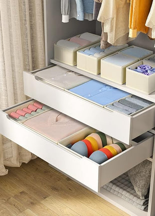 DIMJ Drawer Organizer Clothes, 12 Pack Dresser Organizer, Foldable Closet Organizers and Storage, Fabric Dresser Bins, Drawer Dividers for Nursery, Baby Clothes, Underwears, Sock (Beige)