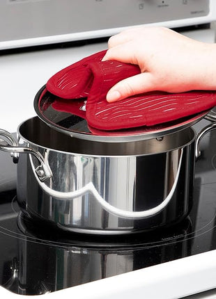 All-Clad Premium Pot Holder & Heating Pad, (2-Pack) Heat Resistant to 500 Degrees, 100% Cotton 10"x6.25" for Kitchen and Barbeque, Chili Red