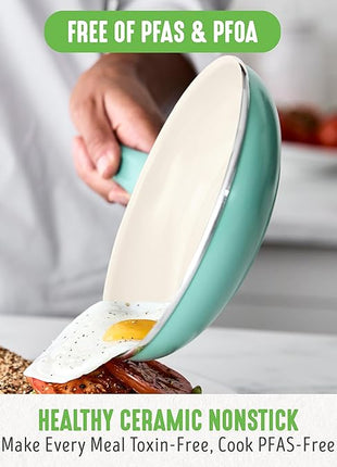 GreenLife Soft Grip 23 Piece Kitchen Cookware Pots and Frying Saucepans Set, Healthy Ceramic Nonstick PFAS and PFOA-Free, Dishwasher and Oven Safe, Even Heating, Easy Clean, Warp Control, Turquoise