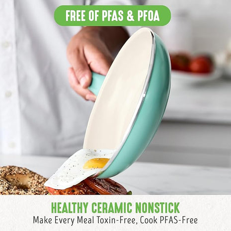 GreenLife Soft Grip 23 Piece Kitchen Cookware Pots and Frying Saucepans Set, Healthy Ceramic Nonstick PFAS and PFOA-Free, Dishwasher and Oven Safe, Even Heating, Easy Clean, Warp Control, Turquoise