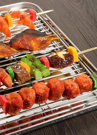 Wildone Baking Sheet with Rack Set [2 Sheets + 2 Racks], Stainless Steel Cookie Pan baking Tray with Cooling Rack, Size 12 x 10 x 1 Inch, Non Toxic & Heavy Duty & Easy Clean