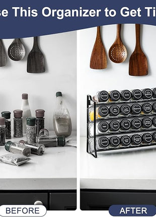 AOZITA Spice Rack Organizer for Cabinet, Spice Organizer with 28 Empty Spice Jars with Black Lids, Funnel, Spice Labels, Seasoning Organizer for Countertop, Cabinet, Kitchen, Pantry, Cupboard