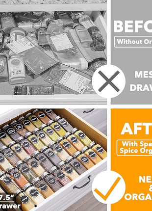 SpaceAid Spice Drawer Organizer with 40 Spice Jars, 386 Spice Labels, 4 Tier Seasoning Rack Tray Insert for Kitchen Drawers, 18.5" Wide x 17.5" Deep