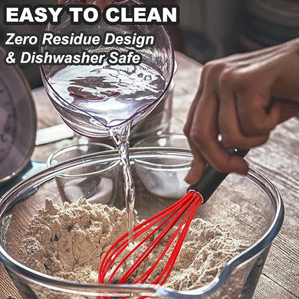 Anaeat Silicone Kitchen Whisk Set of 4, Perfect for Non-Stick Cookware, Milk and Egg Beater Blender for Whisking, Cooking, Baking, Beating - 11'' Flat Whisk and 8.5''+10.5''+12'' Balloon Whisks (Red)