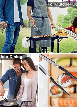 Kitchen Tongs Set of 3, Black Cooking Tongs with Silicone Tips, Non-Stick Non-Scratch Heat Resistant Tongs for Grilling Cooking BBQ Buffet Salad (Black, 7/9/12 Inch)