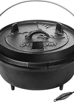 Overmont Camp Dutch Oven Pre Seasoned Cast Iron Lid Also a Skillet Casserole Pot with Lid Lifter for Camping Cooking BBQ Baking 9QT(Pot+Lid)