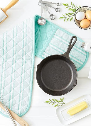 DII Double Strip Chef Kitchen Cooking & Baking Collection, Double Oven Mitt, 35x7.5, Aqua