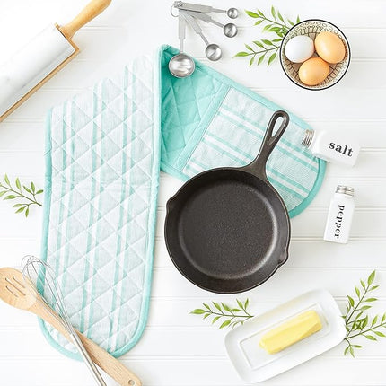 DII Double Strip Chef Kitchen Cooking & Baking Collection, Double Oven Mitt, 35x7.5, Aqua