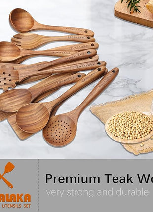 Wooden Spoons for Cooking,12 Pack Wooden Utensils for Cooking Wooden Cooking Utensils Wooden Kitchen Utensils Set Natural Teak Wooden Spatulas for Cooking