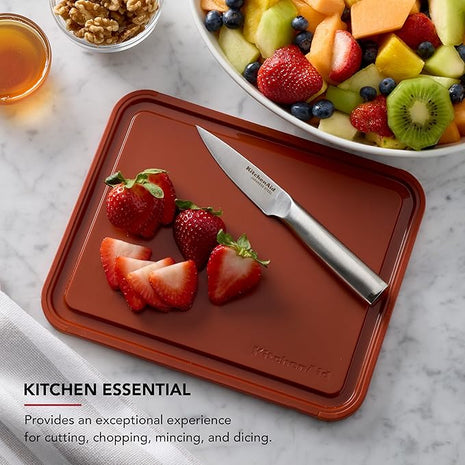 KitchenAid Classic Plastic Cutting Board with Perimeter Trench and Non Slip Edges, Dishwasher Safe, 8 x 10 inch, Scorched Orange
