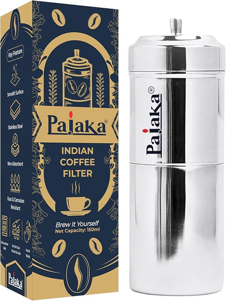 PAJAKA South Indian Filter Coffee Maker 4-6 Cup Mug Madras Kaapi Kappi Drip Decoction Maker Brewer Dripper Stainless Steel Medium Size for Home & Kitchen (250 ML)