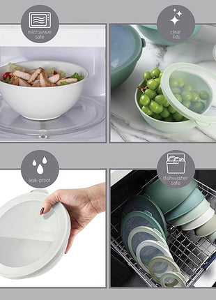 COOK WITH COLOR Mixing Bowls with TPR Lids - 12 Piece Plastic Nesting Bowls Set includes 6 Prep Bowls and 6 Lids - Microwave Safe (Sage)