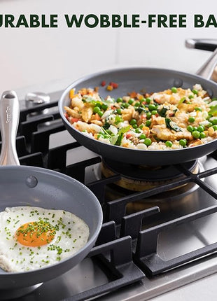 GreenPan Lima Hard Anodized 8" 10" & 12" Frying Pan Skillet Set, Ceramic Nonstick, PFAS-Free Nontoxic Pots & Pans, Oven & Broiler Safe, Stainless Steel Handles, Cookware for Eggs & Omelet, Gray