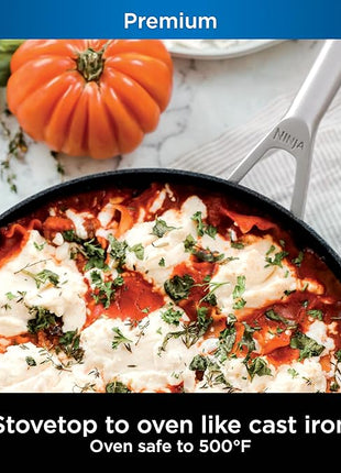 Ninja C38000 Foodi NeverStick Premium 8-Piece Cookware Set with Glass Lids, Hard-Anodized, Nonstick, Durable & Oven Safe to 500°F, Slate Grey