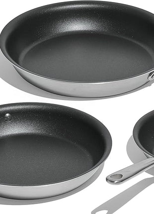 Made In Cookware - ProCoat Non Stick 3 Piece Frying Pan Set (Includes 8",10",12") - 5 Ply Stainless Clad - Professional Cookware - Crafted in USA - Induction Compatible - (Graphite)