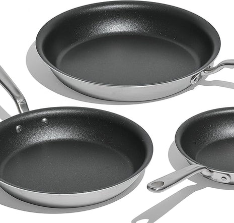 Made In Cookware - ProCoat Non Stick 3 Piece Frying Pan Set (Includes 8",10",12") - 5 Ply Stainless Clad - Professional Cookware - Crafted in USA - Induction Compatible - (Graphite)