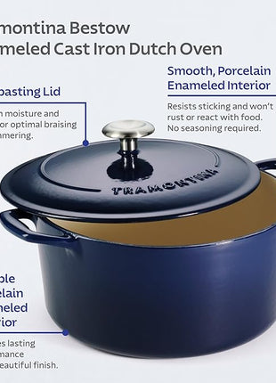 Tramontina Bestow Enameled Cast Iron Dutch Oven Pot with Lid, Round 5.5-quart, Blue