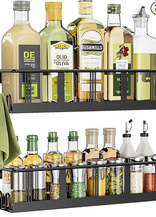 Spice Rack Wall Mounted 2 Pack, Space-Saving Spice Organizer for Spice Jars and Seasonings,Screw or Adhesive Hanging Spice Rack Organizer for Your Kitchen Cabinet,or Pantry Door