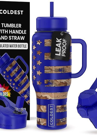 Coldest Tumbler with Handle and Straw - 100% Leak Proof Insulated Tumbler with Lid and Straw (3 Lids) - Stainless Steel Tumblers for Women & Men - Cup Holder Friendly Base, 36 oz (The Democrat)