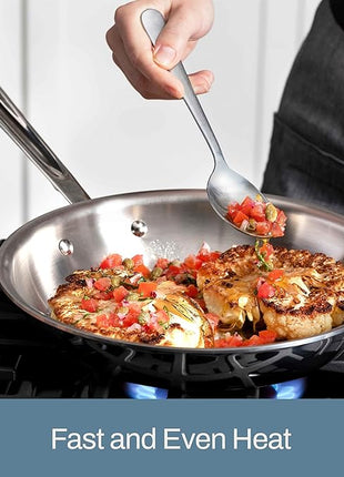 All-Clad D3 12" Stainless Steel Frying pan W/Lid, 3-Ply Stainless Steel Pan, Induction, Oven Broiler Safe 600F Skillet, Professional Cookware, Silver