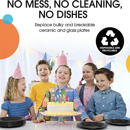 Exquisite Party Solids Black Plastic Plates For Party Supplies 10" Black Disposable Plates Heavy Duty 50 Pcs Plastic Dinnerware Sets Heavy Duty 350 GSM Disposable Dinnerware Set