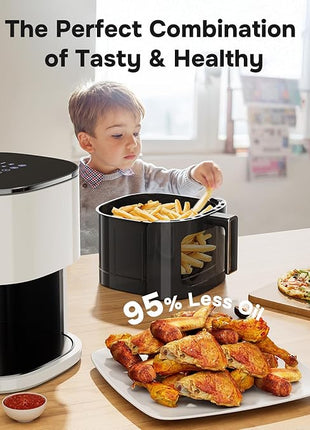 Simple Deluxe Air Fryer - 6.34 QT Digital Airfryer with Visible Window, 12 Presets Functions, Nonstick and Dishwasher-Safe Basket, 1700W, Beige