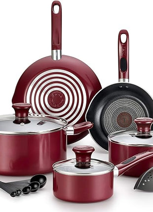 T-fal B039SE64 B039SE Excite ProGlide Nonstick Thermo-Spot Heat Indicator Dishwasher Oven Safe Cookware Set, 14-Piece, Red, 2.3 Rio