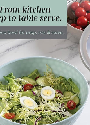 COOK WITH COLOR Mixing Bowls with Lids - 12 Piece Plastic Nesting Bowls Set includes 6 Prep Bowls and 6 Lids, Non Slip Bottom and Embossed Design - Microwave Safe (Mint)